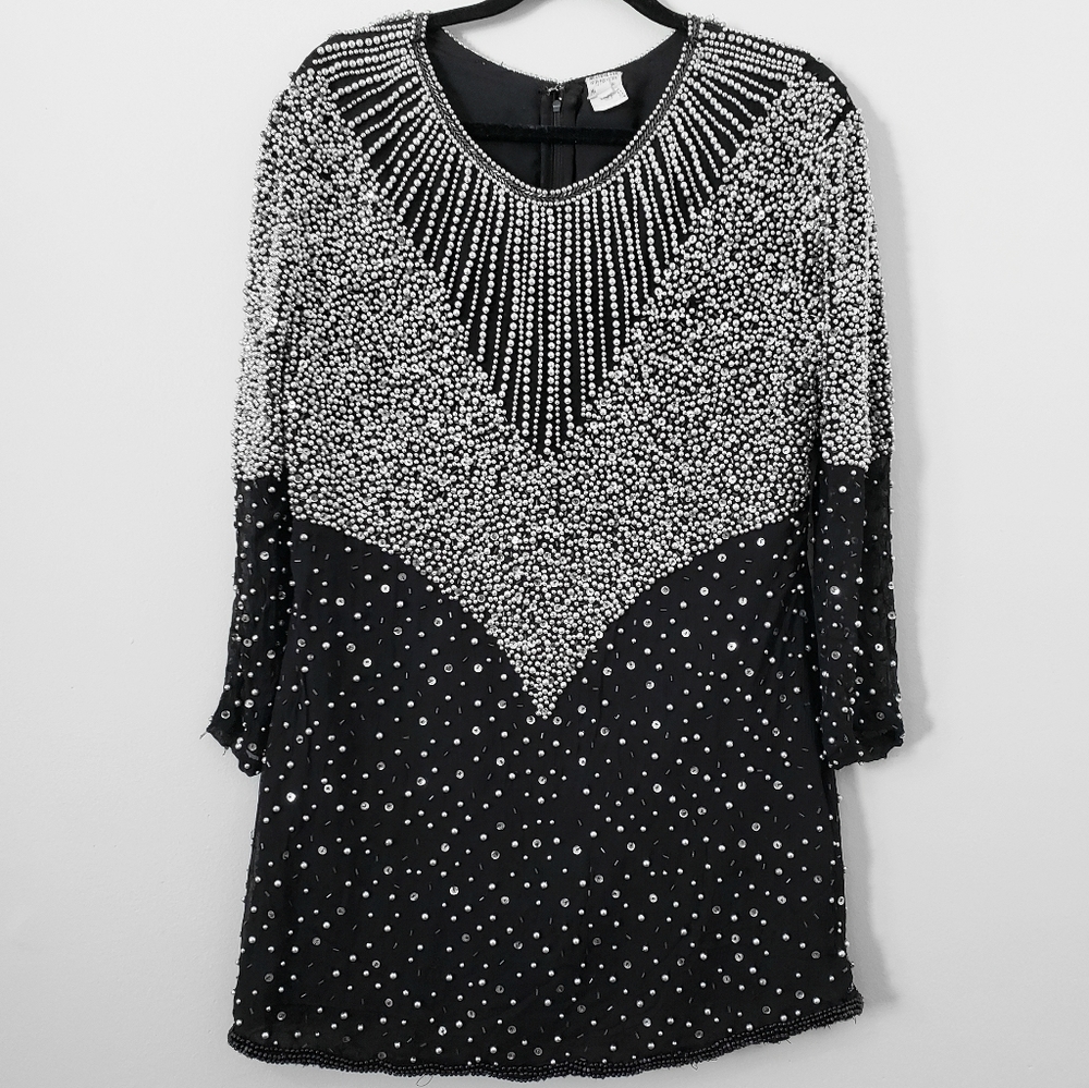 Vintage 1980s Silk Beaded Shift Dress
